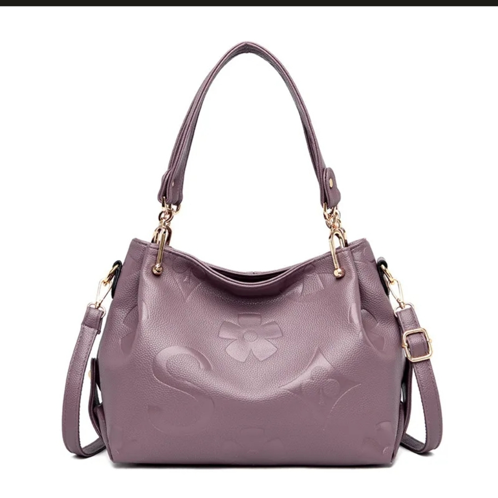 Woman's Mauve Shoulder Carryall Slouch Bag Embossed New